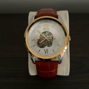 Relic Mens Automatic Brown Leather Strap Watch